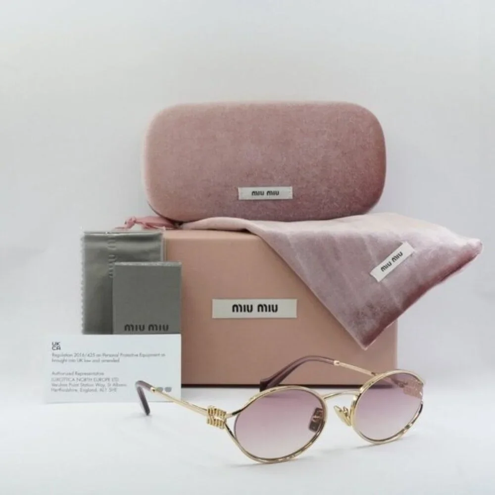 Miu Miu MU52YS 5AK06S Oval Sunglasses – Gold - Picture 6 of 13